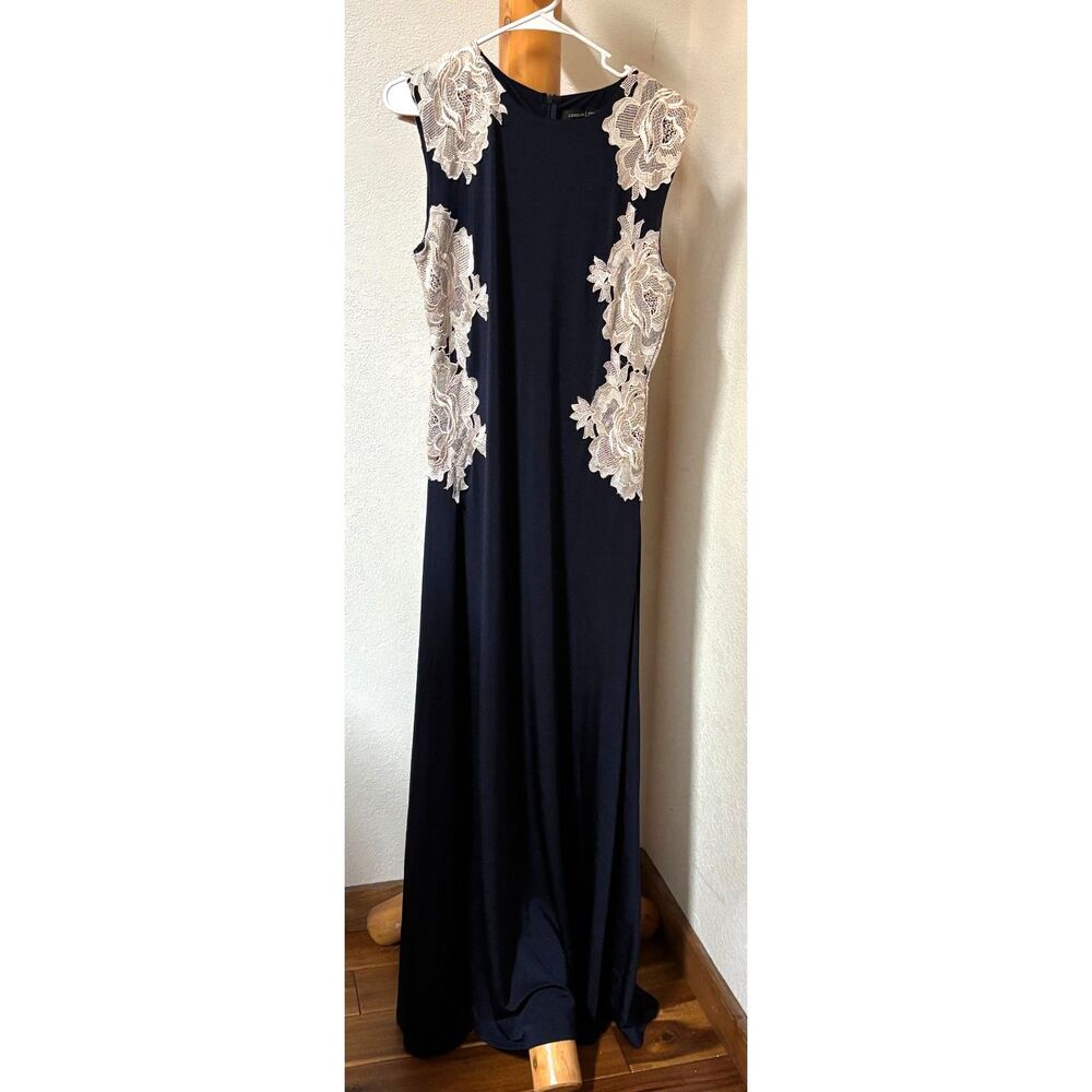London Dress Company Navy Floral Lace Appliqué Maxi Gown Formal Dress US 12